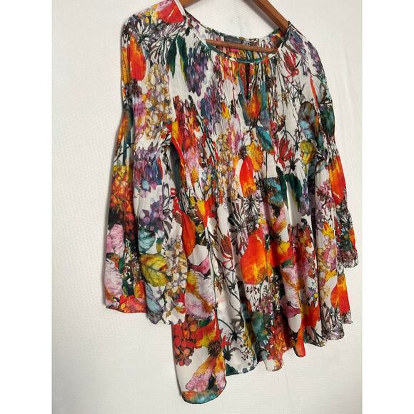Vince Camuto Floral Boho Blouse Multicolor 3/4 Sleeve Lightweight Top Medium - Picture 4 of 11